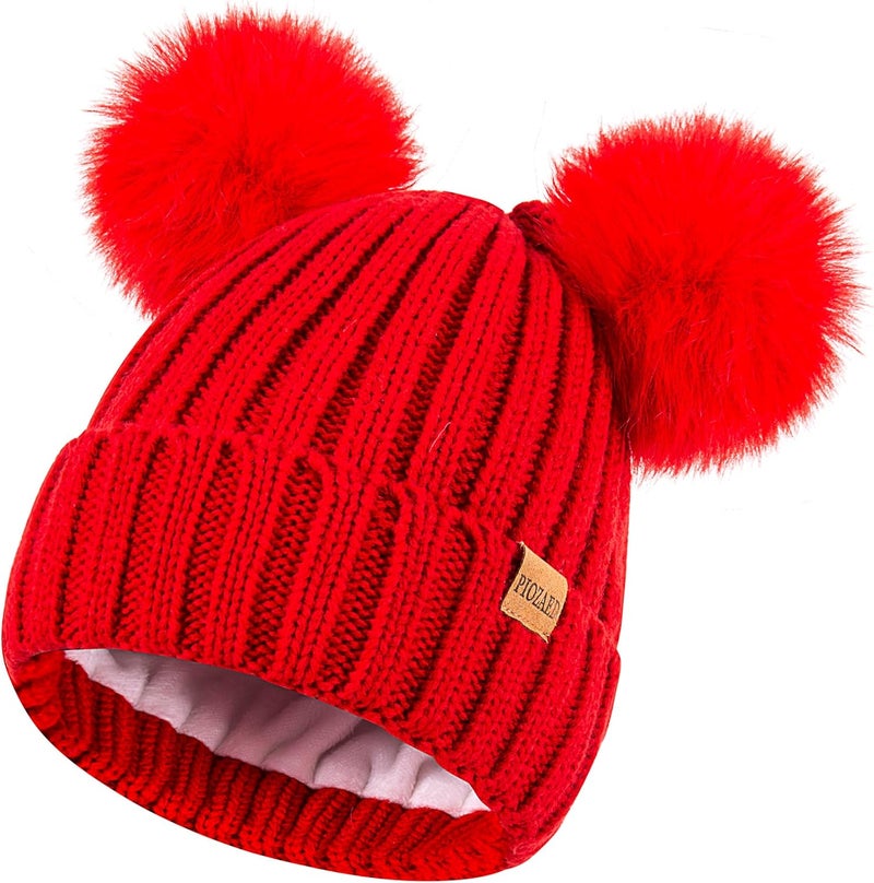 PIOZAED Women's Winter Warm Knit Beanie with Faux Fur Pom Skull Cap Cozy Fleece Lined Hat for Women - Image 1